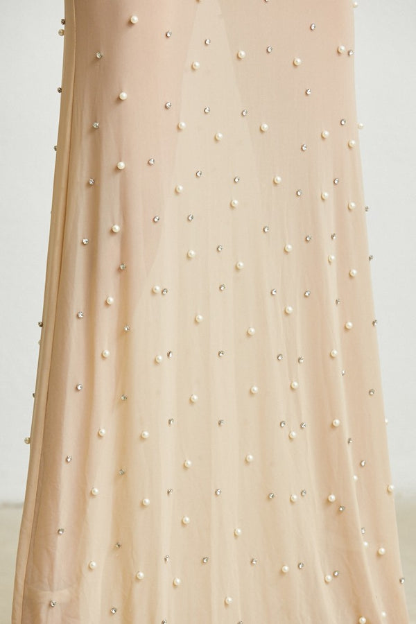 PEARL RHINESTONE SHEER MAXI DRESS